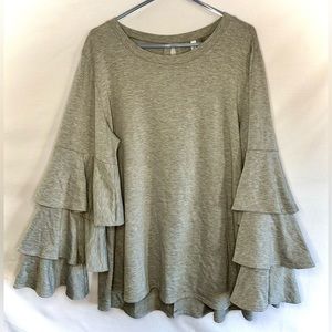 NY Collection Women’s Grey Long Sleeve With Tier Ruffles And Back Bow Ties Sz 2x